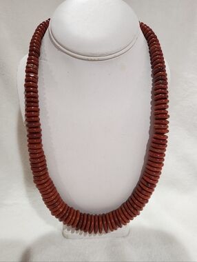 FAS Red Jasper Graduated Disk Beaded Chunky Necklace w/Sterling Silver Closure
